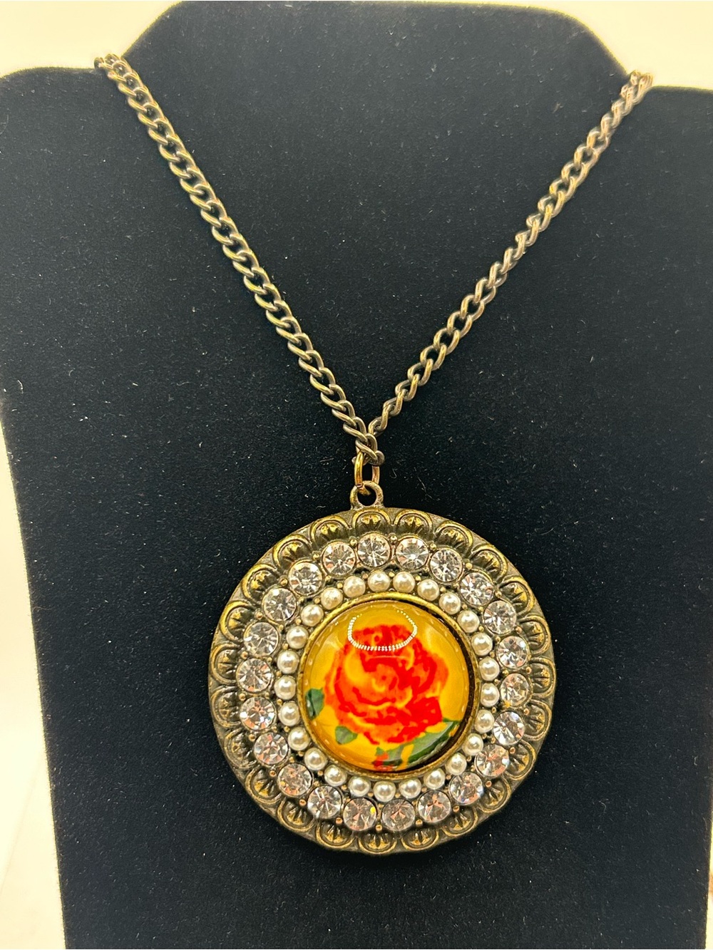 Michal Negrin floral designs with Swarovski crystals floral pendant necklace